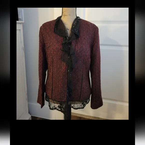 CHICO'S SZ.1  BEADED TWEED BLAZER/JACKET (Gently Used) - Picture 2 of 10
